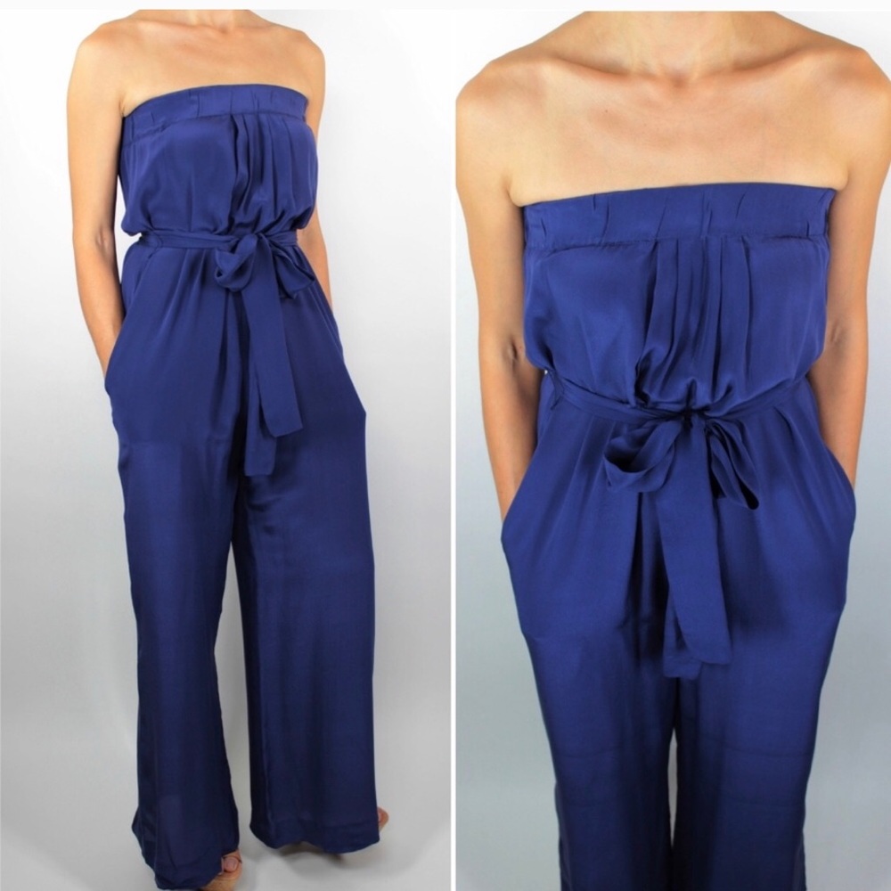 Silk Strapless Blouson Ruffle Bow Jumpsuit - Picture 4 of 6